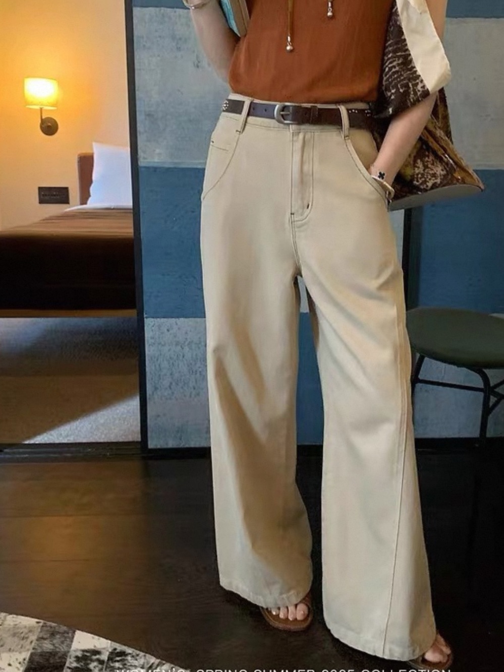 Boutique Wide Leg High Waist Beige Pants